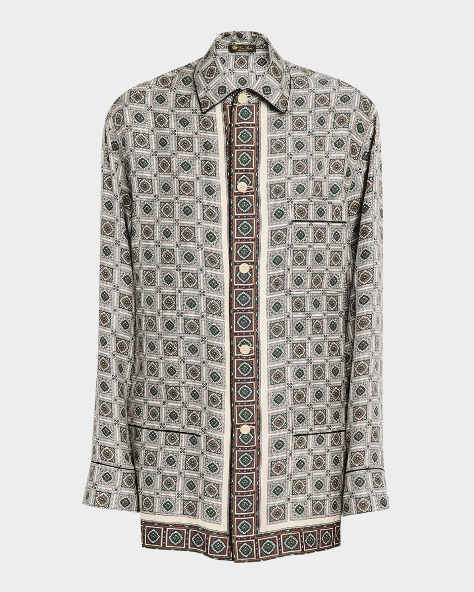 Lian Floral Tile-Print Silk Shirt